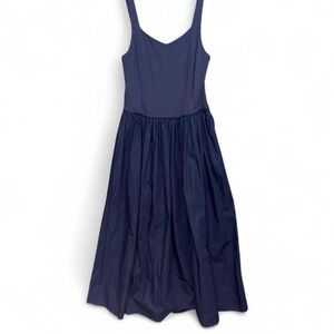 House Of Harlow Dress Womens L Navy Maxi Fit Flare Cotton Quiet Luxury Euro